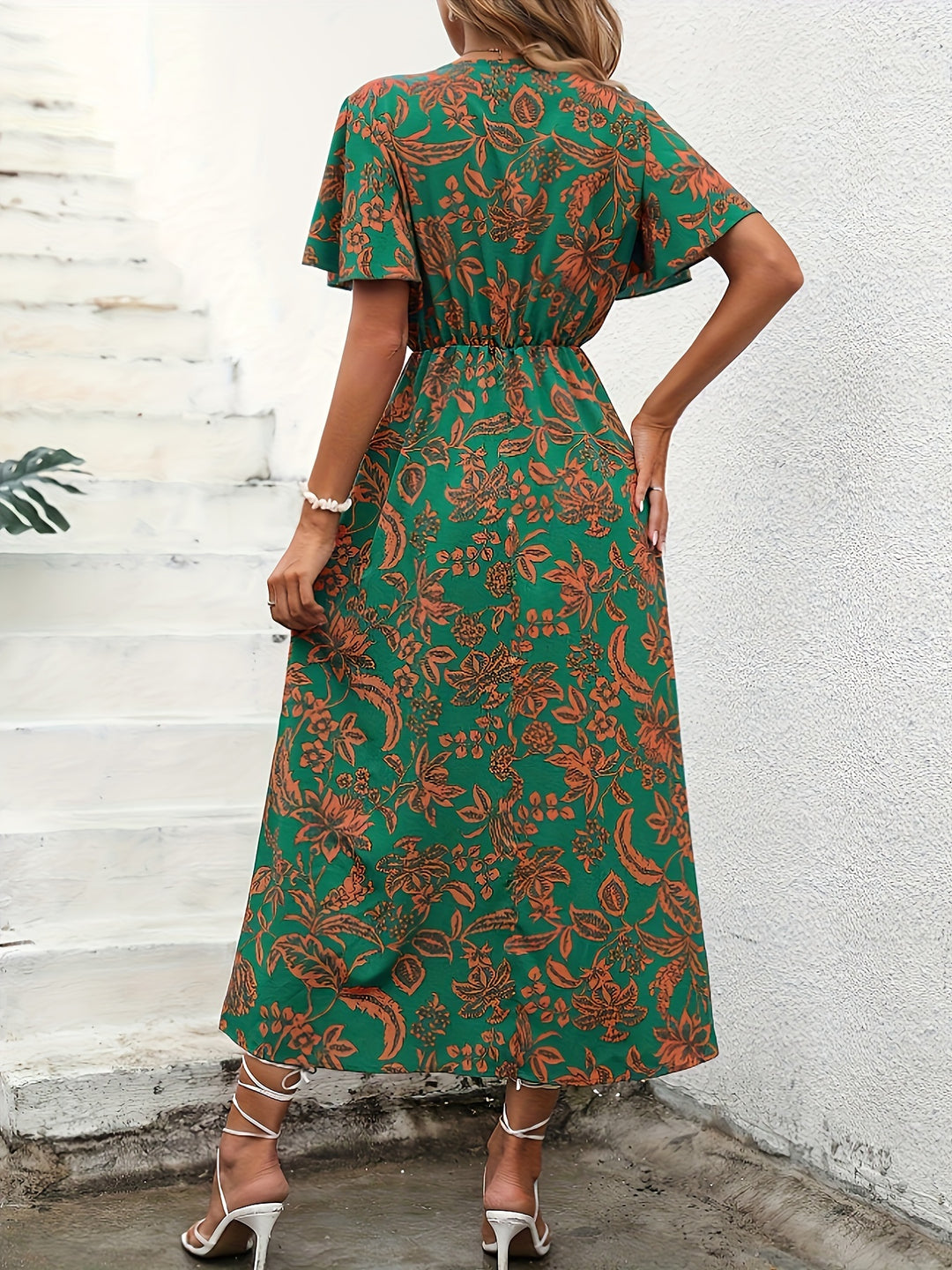 Tropical Print High Slit Maxi Dress