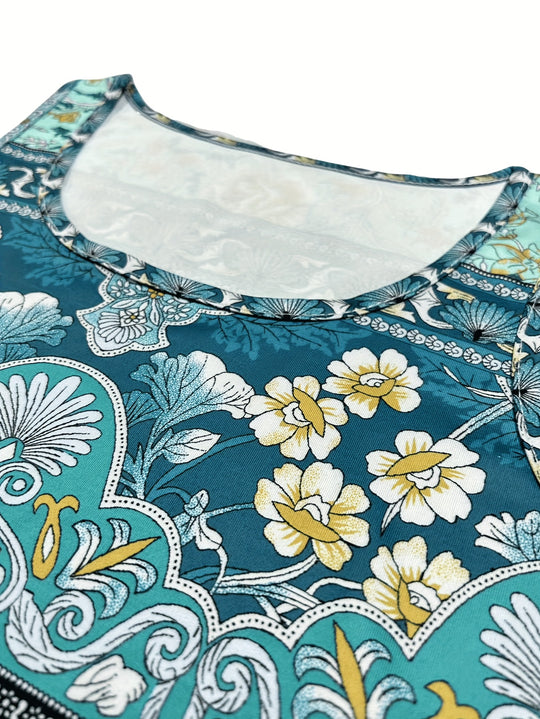 Casual Sleeveless Floral Border Midi Dress