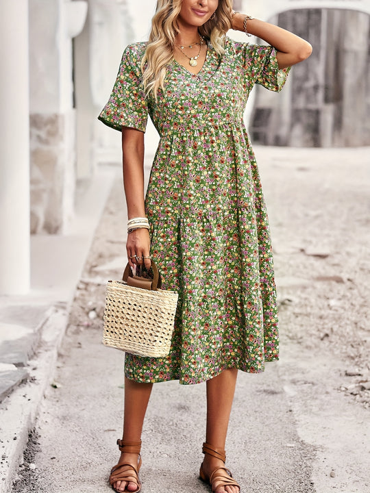 Ditsy Floral Print Empire Waist Summer Dress - Plus Size