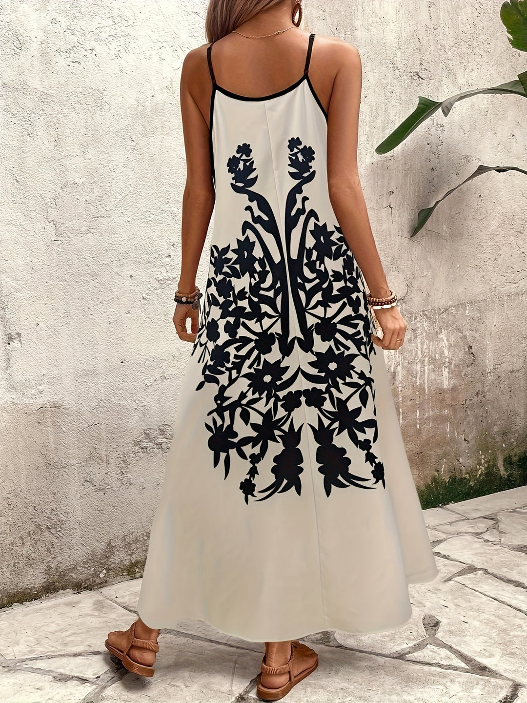 Embroidered Border V-Neck Cami Maxi Dress