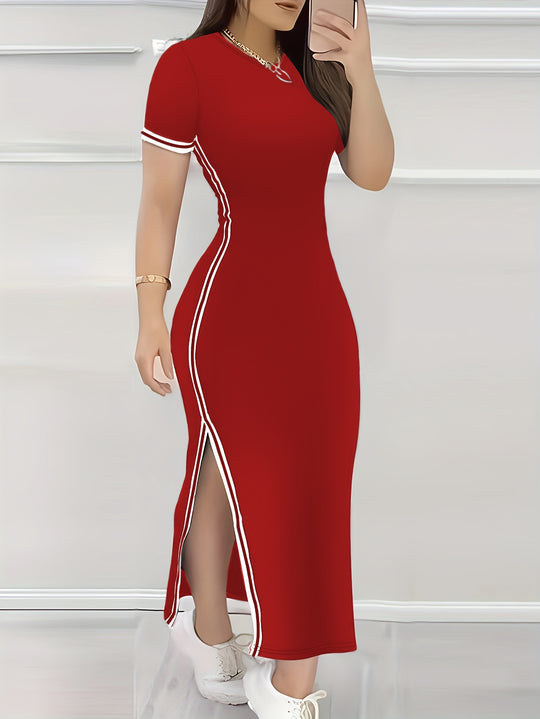 Side-Striped Column Athletic Maxi Dress