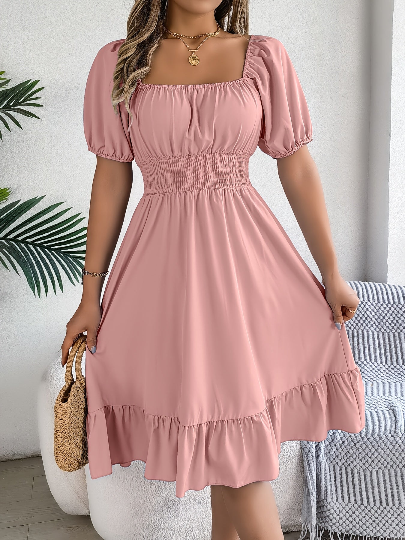 Bohemian Puff Sleeve Ruffled Short Dress