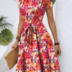 Boho A-Line Floral Tie Waist Dress