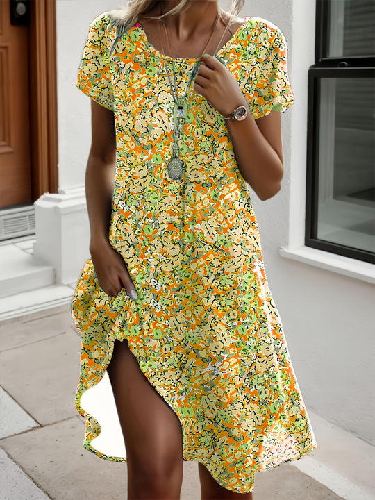 Relaxed Short Sleeve Floral Midi Dress