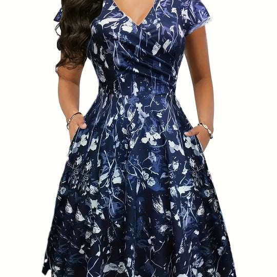 Retro V-Neck Floral Fit and Flare