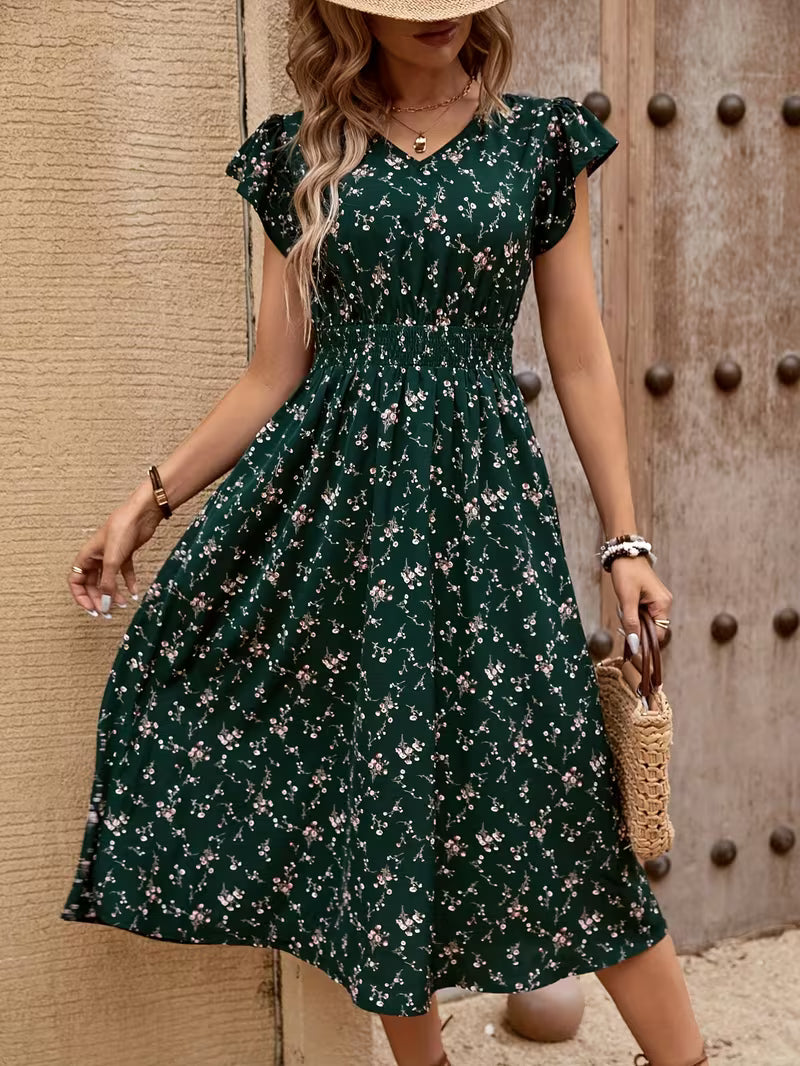 Smocked Waist Ditsy Floral Summer Dress