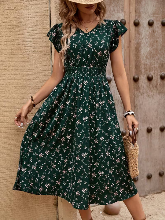 Smocked Waist Ditsy Floral Summer Dress
