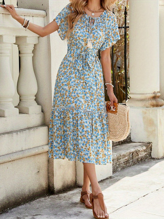 Tiered Hem Ditsy Floral Bohemian Midi Dress