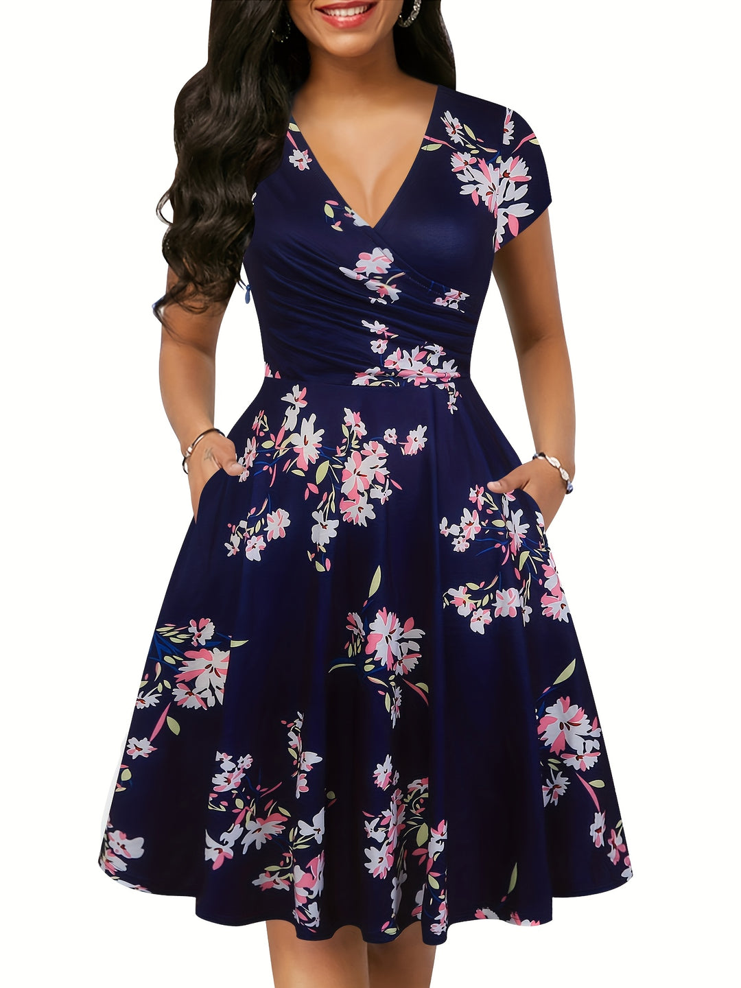 Retro V-Neck Floral Fit and Flare