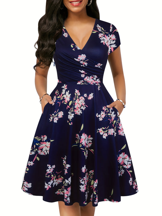 Retro V-Neck Floral Fit and Flare