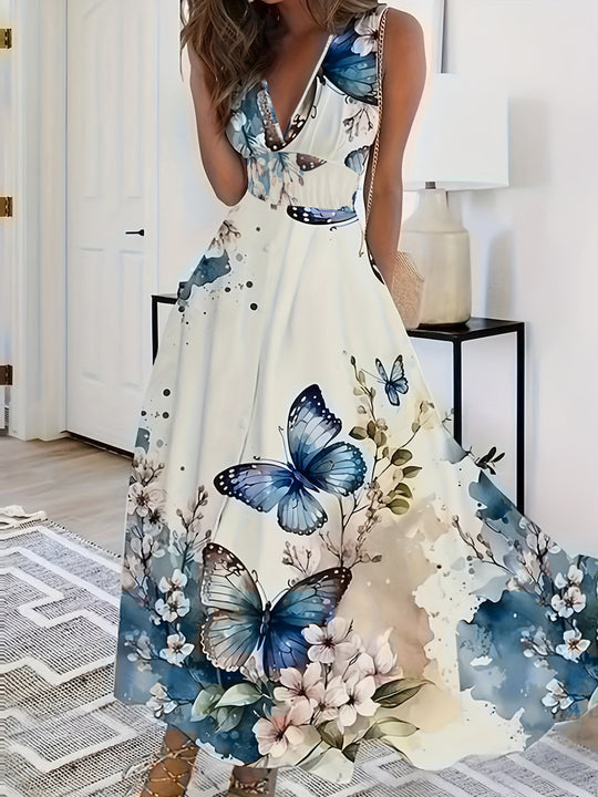 Bohemian Sleeveless Butterfly Floral Maxi Summer Dress