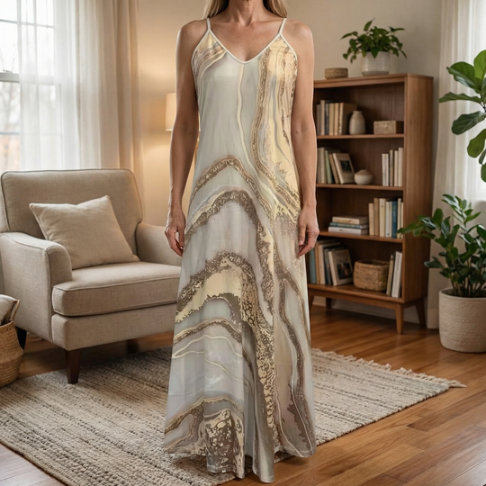 Sleeveless Swirl Print Flowy Boho Maxi Dress