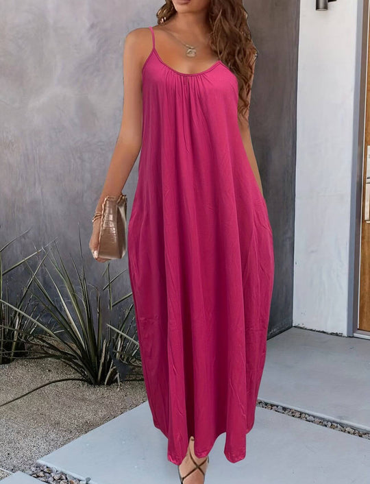 Flowy Relaxed Silhouette Floor-Length Boho Dress